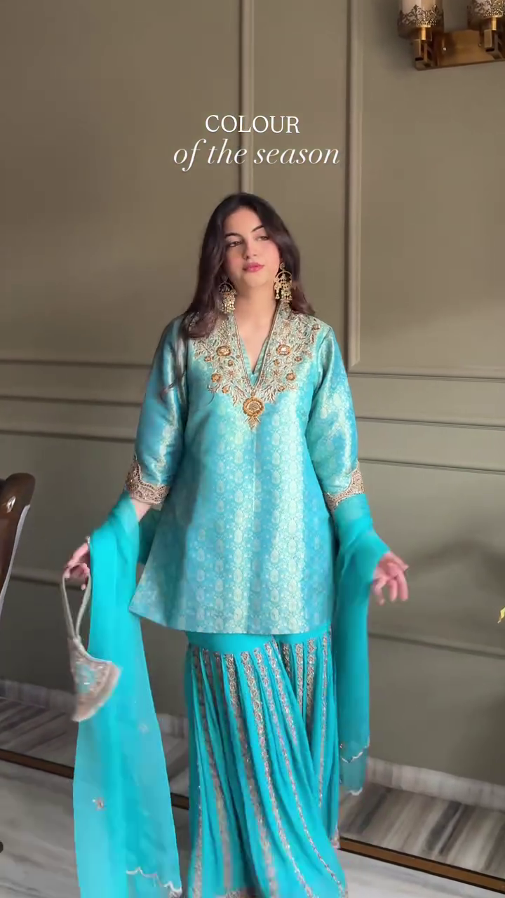 Aqua Blue Designer Sharara Suit