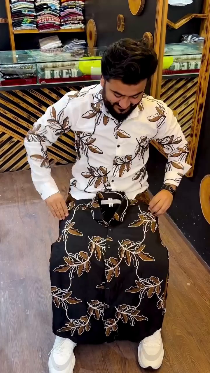 Men’s Leaf Print Shirt & Shorts Set