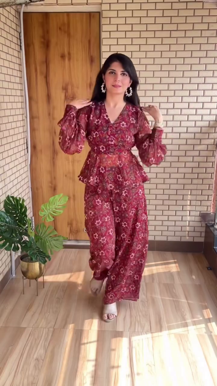 . Red Floral Co-Ord Set for Women