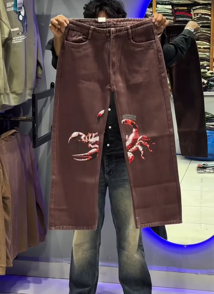 Light Blue Graphic Print Denim Jeans