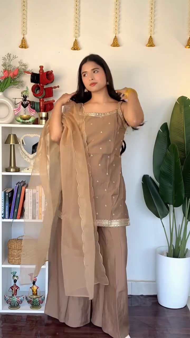 Brown Designer Palazzo Suit