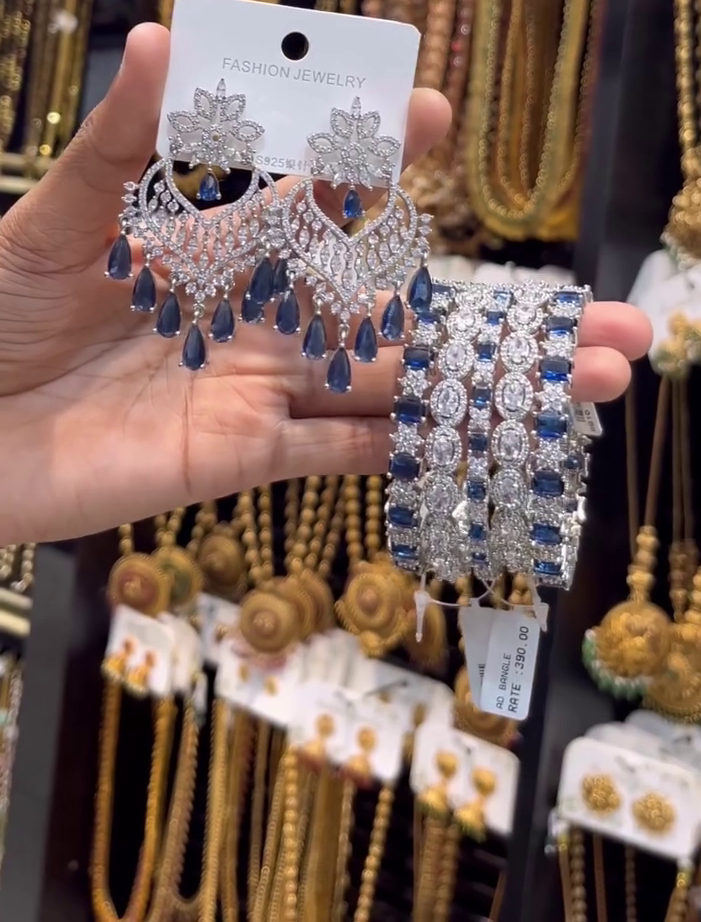 Mint Stone Jewelry Set (Earrings & Bangles)