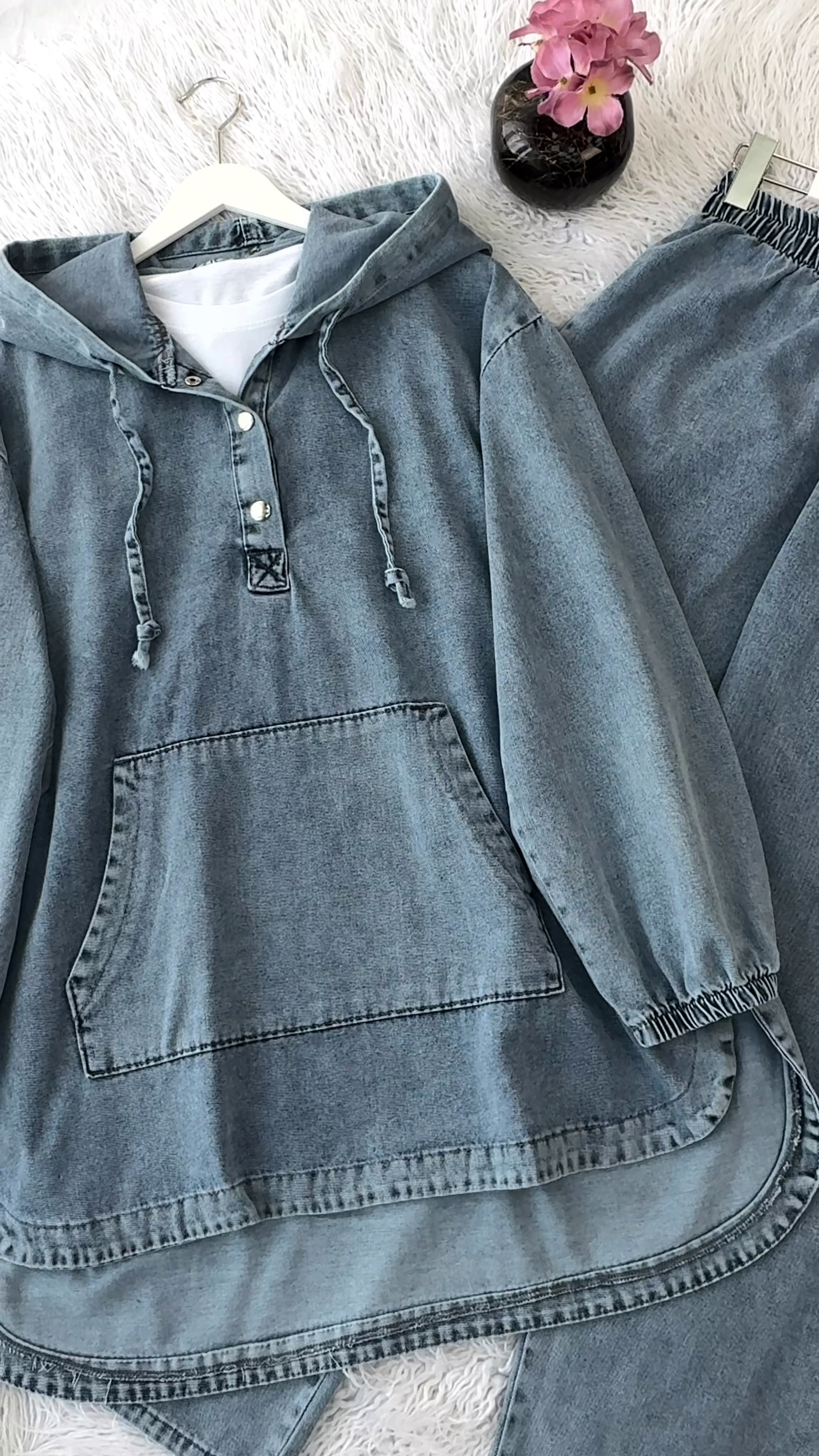 Denim Hoodie & Wide-Leg Jeans Co-Ord Set