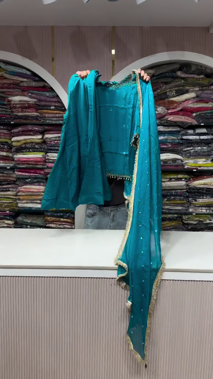 Teal Festive Kurta Set with Dupatta