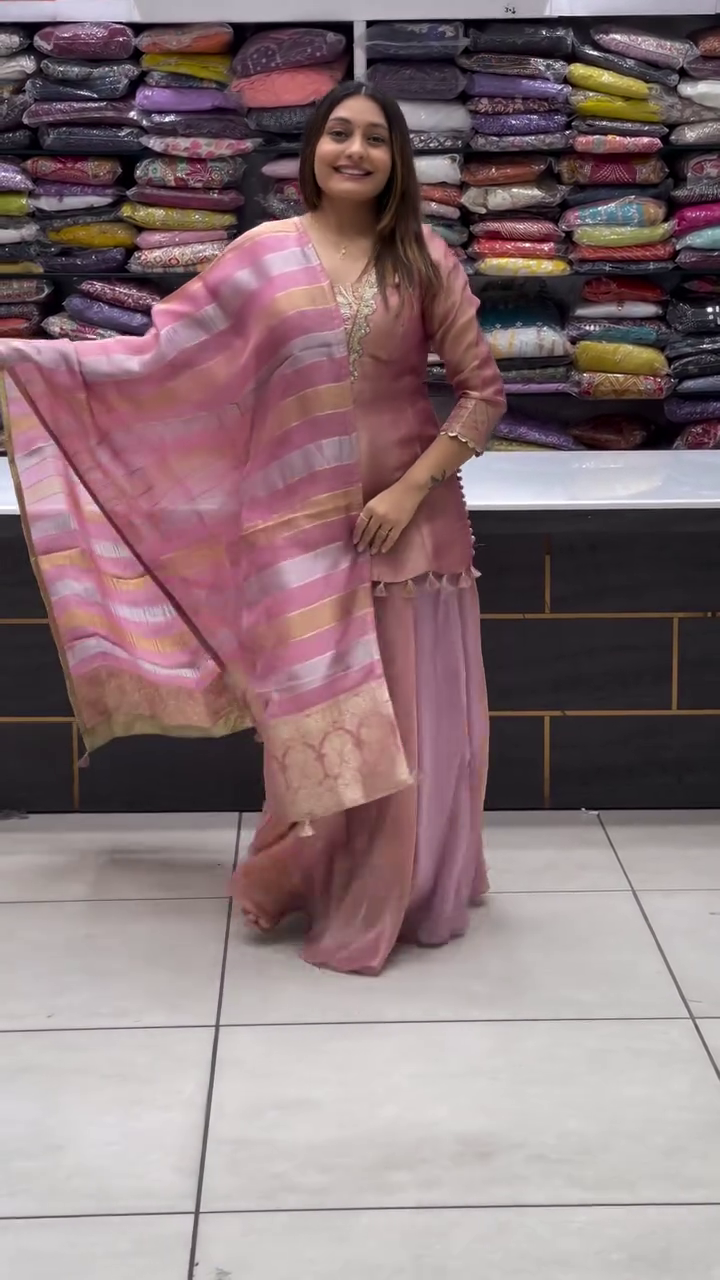 Rose Pink Embroidered Kurti Set