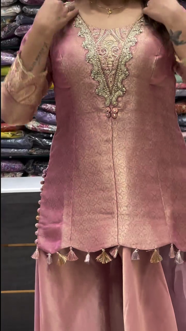 Rose Pink Embroidered Kurti Set