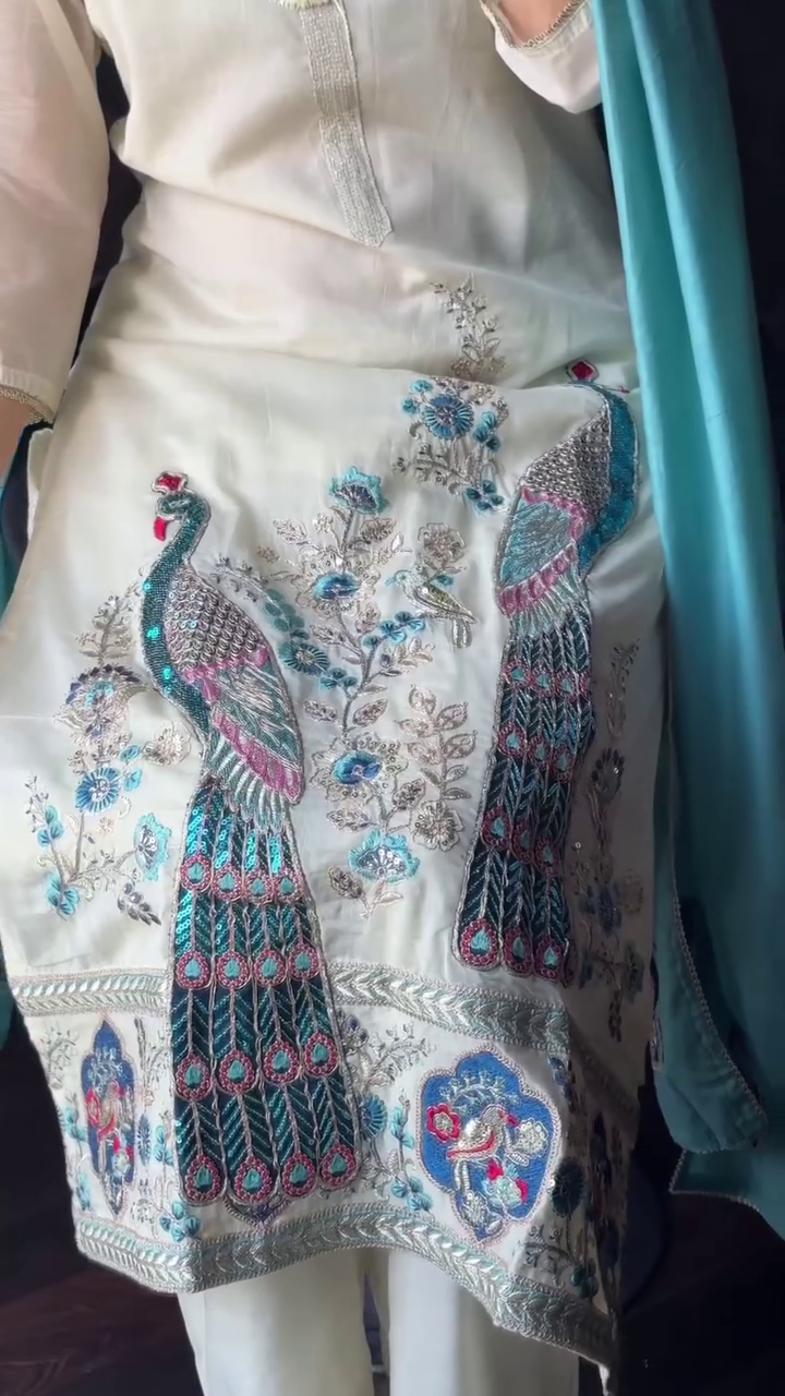 Ivory Peacock Embroidered Suit