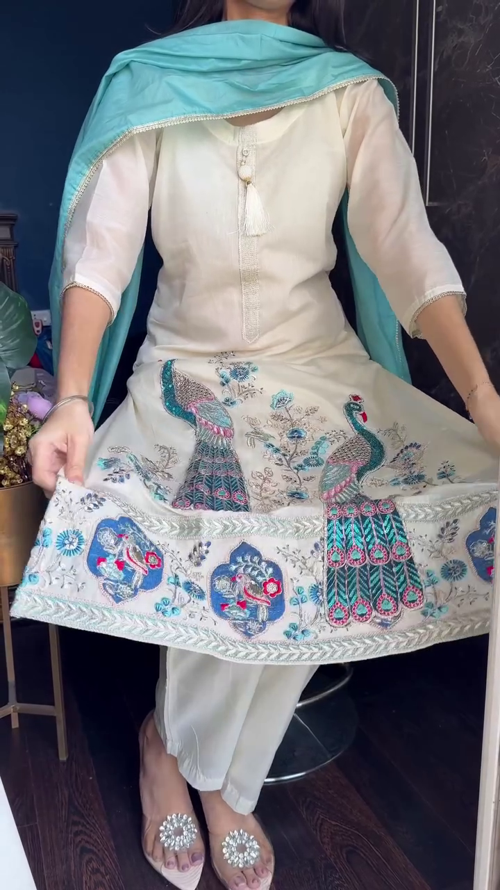 Ivory Peacock Embroidered Suit
