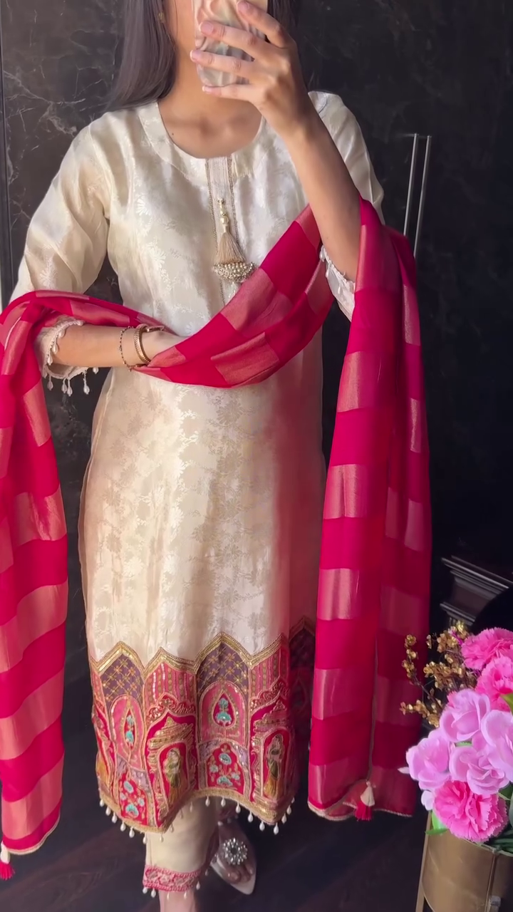 Royal Cream & Red Festive Suit