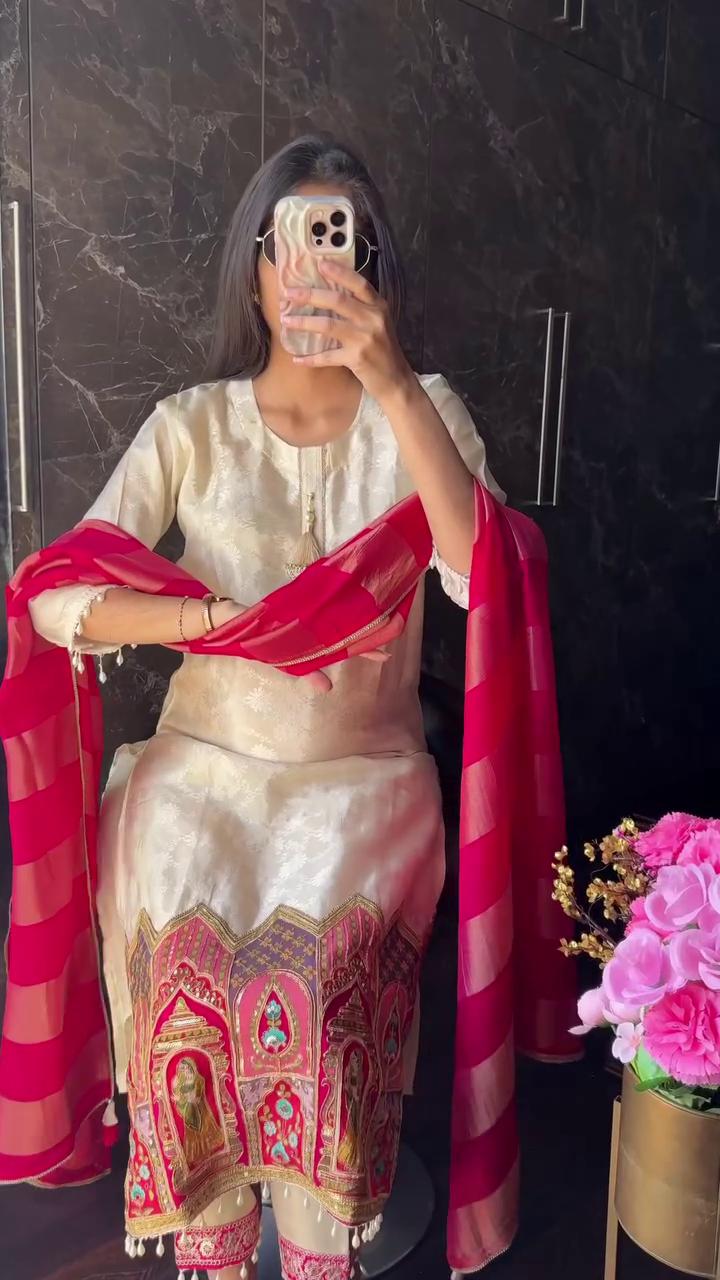 Royal Cream & Red Festive Suit