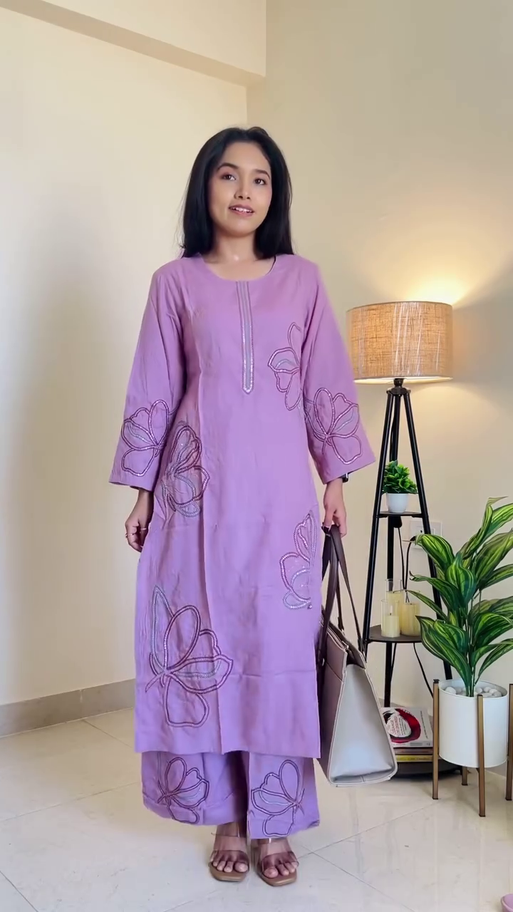 Elegant Cocoa Brown Bow Embroidered Kurta Set