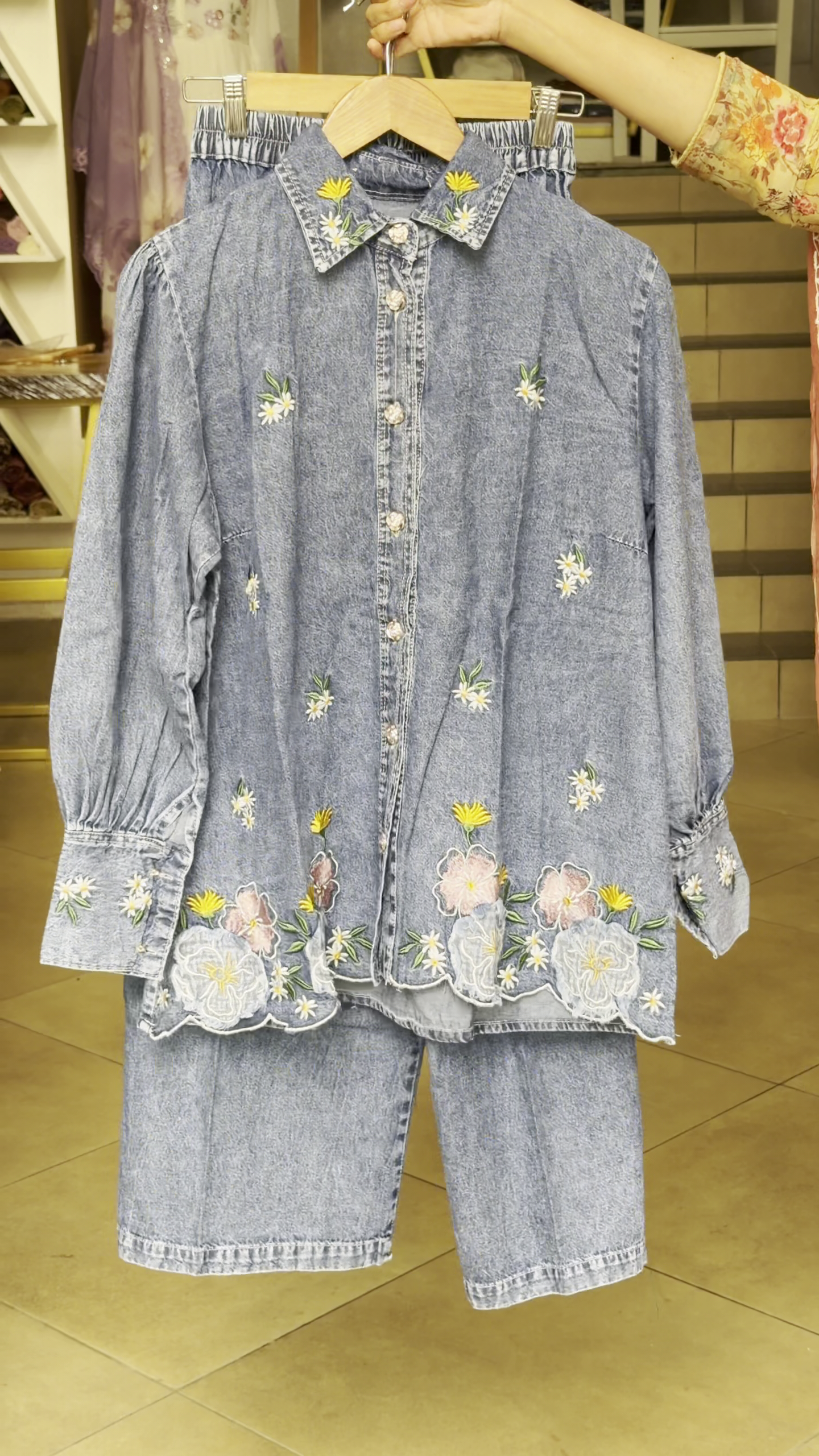 Floral Embroidered Denim Co-Ord Set