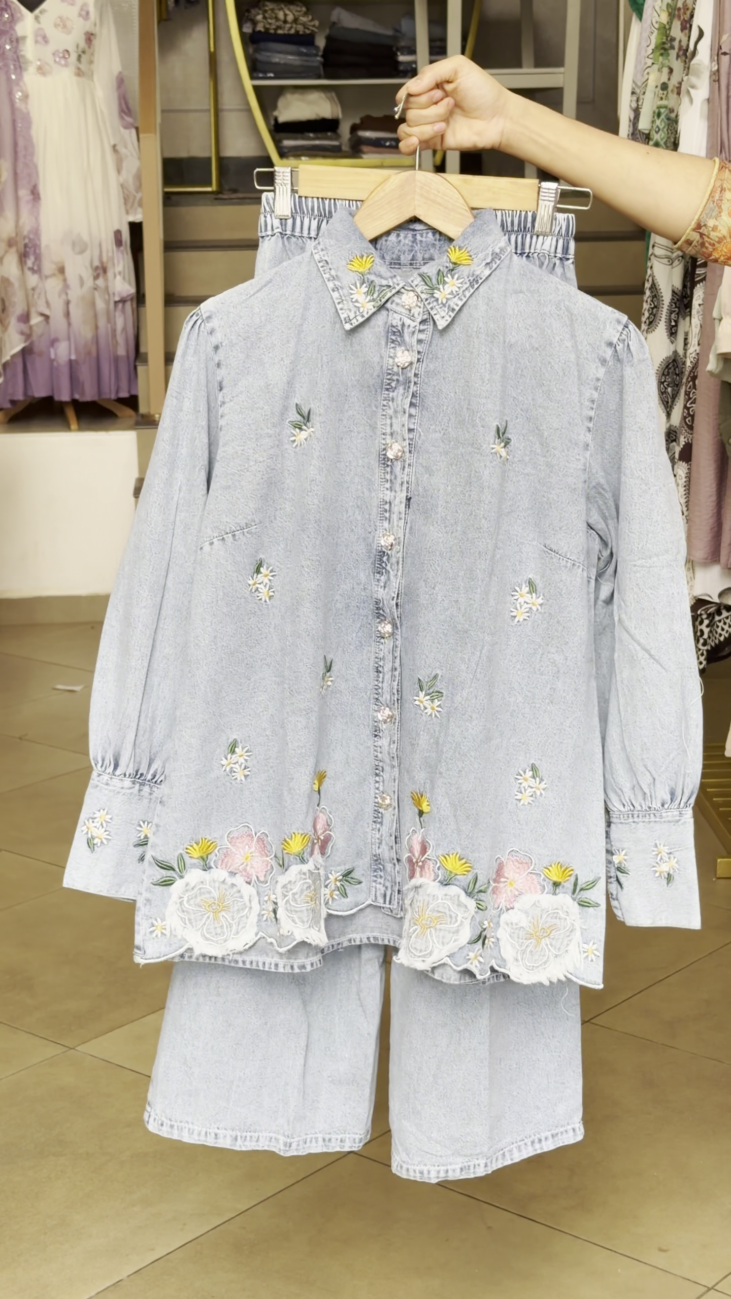 Floral Embroidered Denim Co-Ord Set