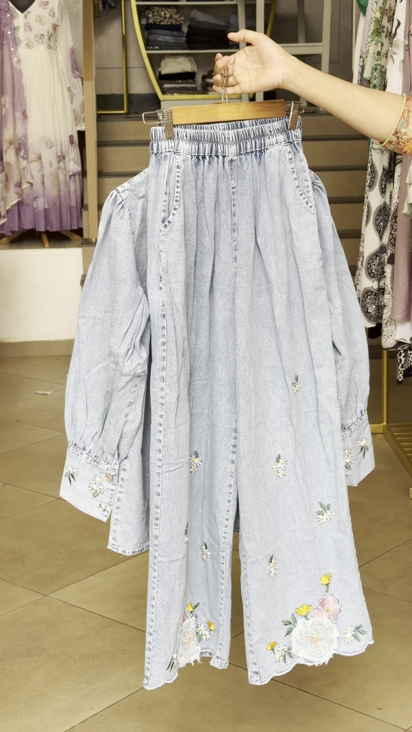 Floral Embroidered Denim Co-Ord Set