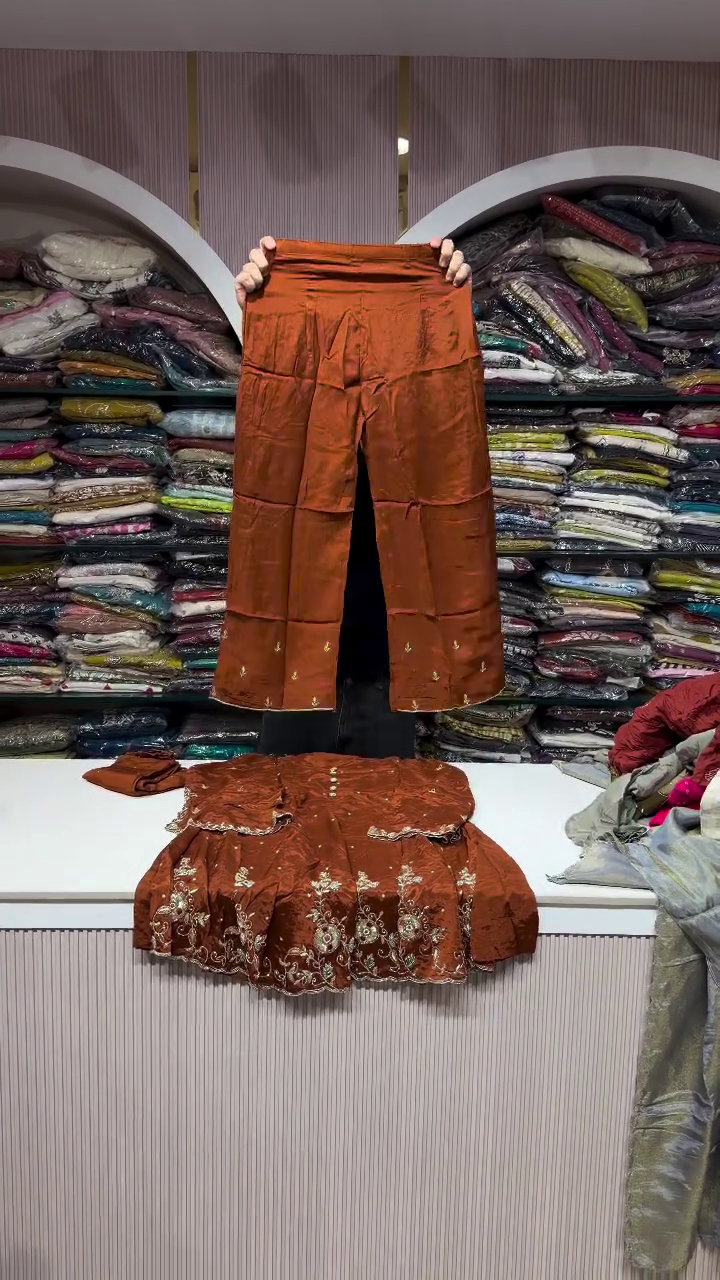 Rust Orange Embroidered Kurti Set