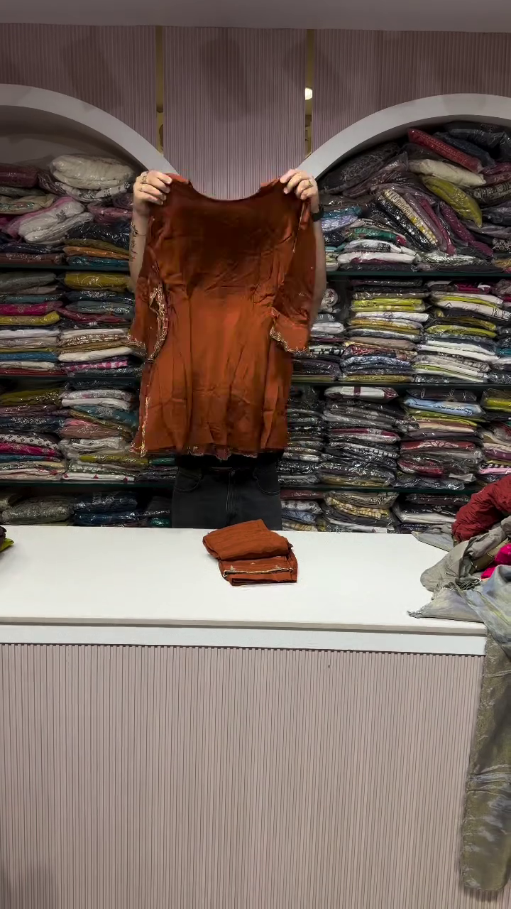 Rust Orange Embroidered Kurti Set