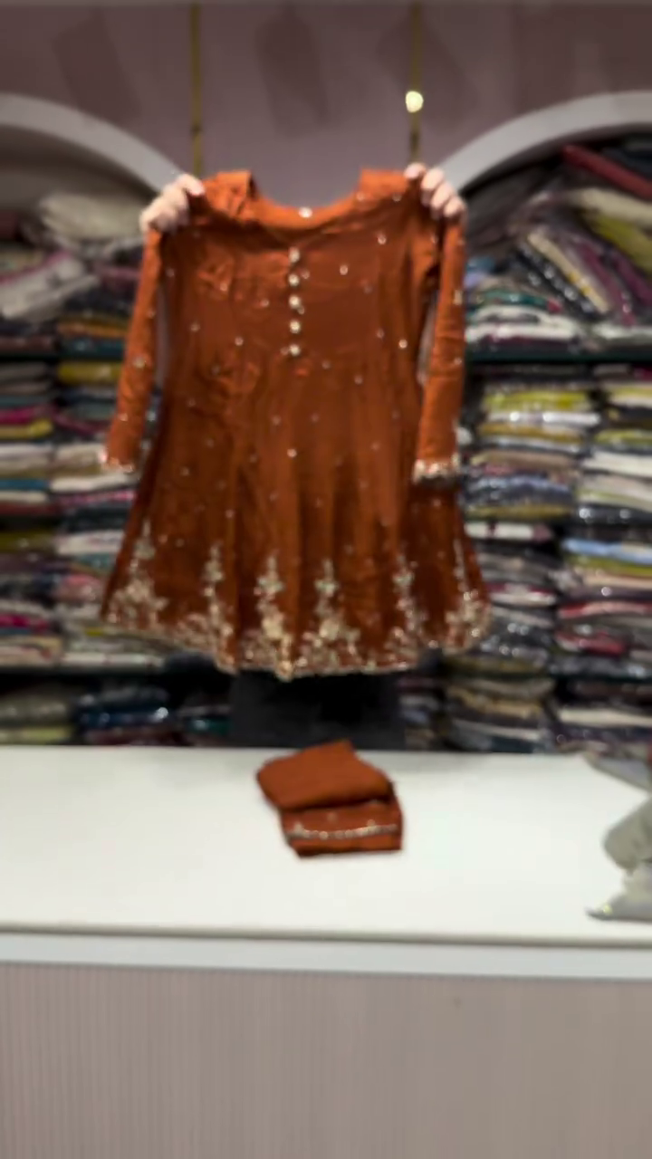 Rust Orange Embroidered Kurti Set