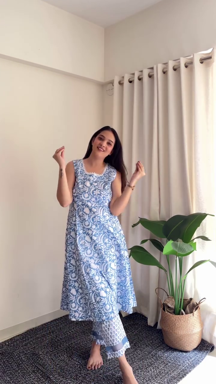Sky Blue Printed Kurta Set