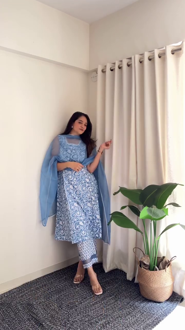 Sky Blue Printed Kurta Set