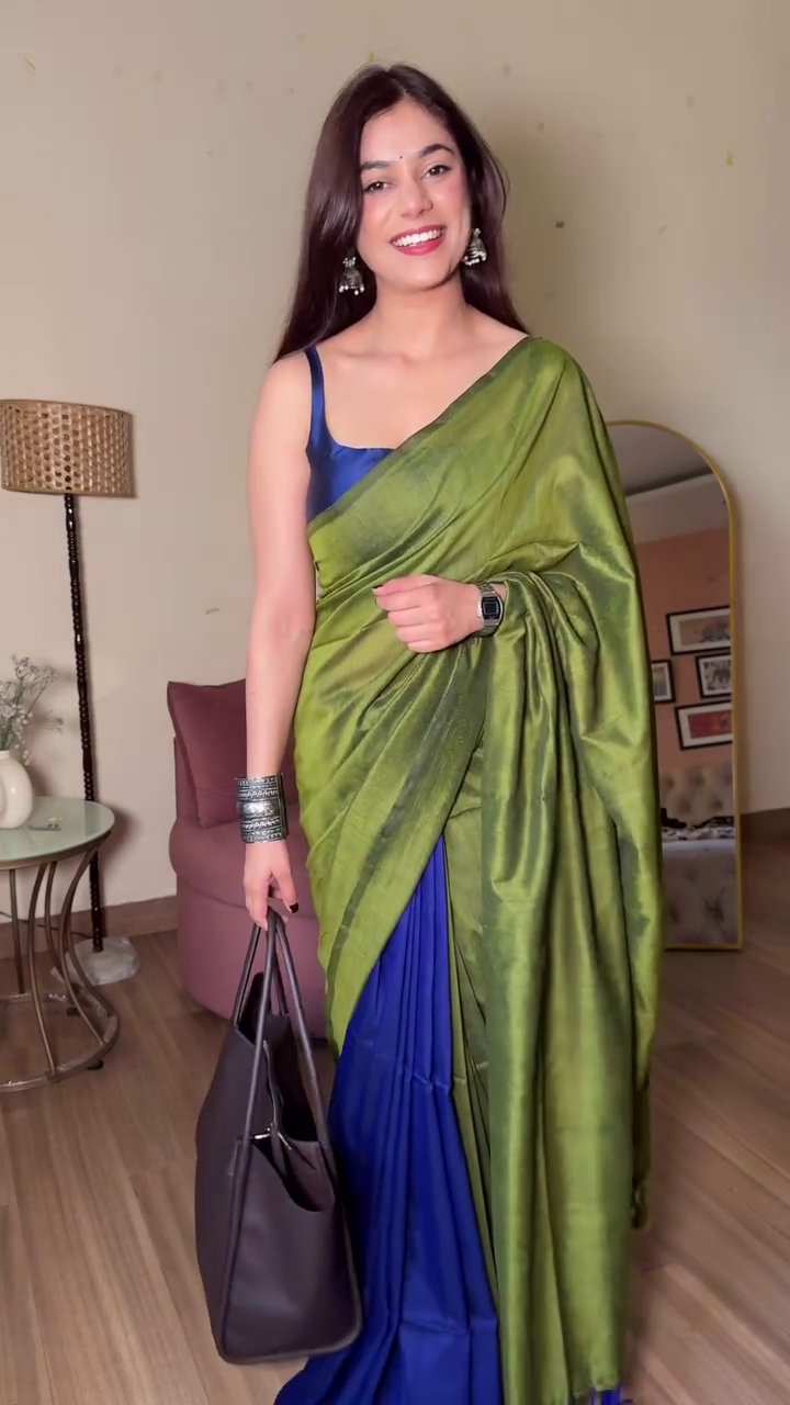 Olive Green & Royal Blue Saree