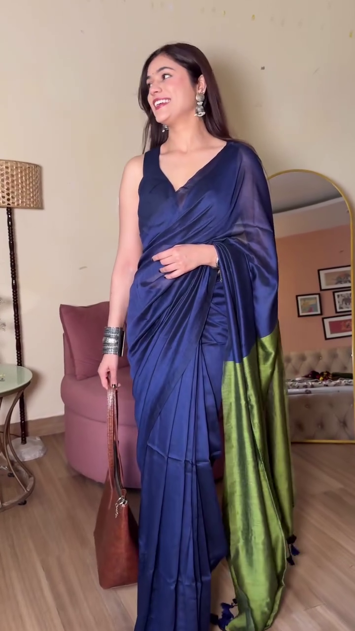 Olive Green & Royal Blue Saree