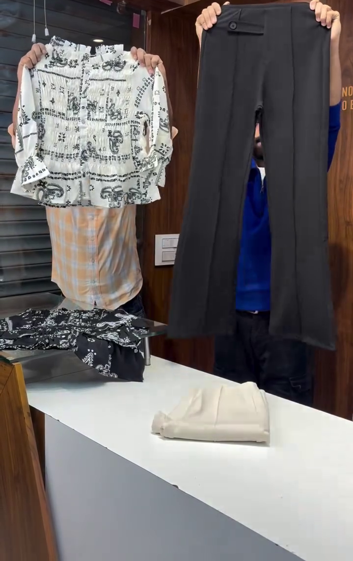 Printed Top with Cream Straight Pants