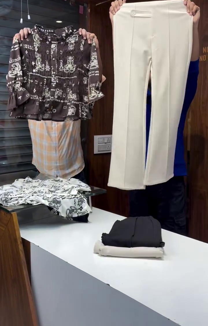 Printed Top with Cream Straight Pants