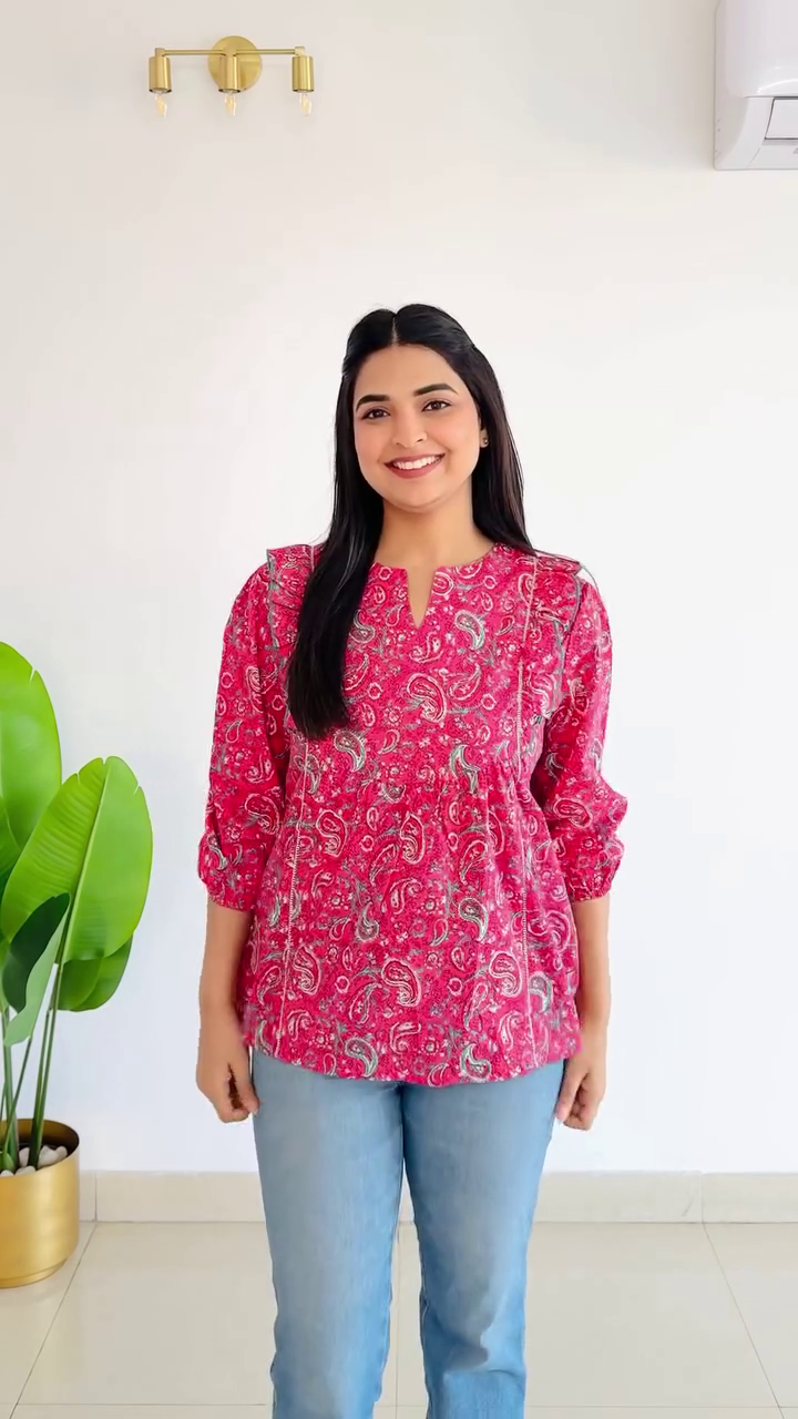 Pink Printed Peplum Top