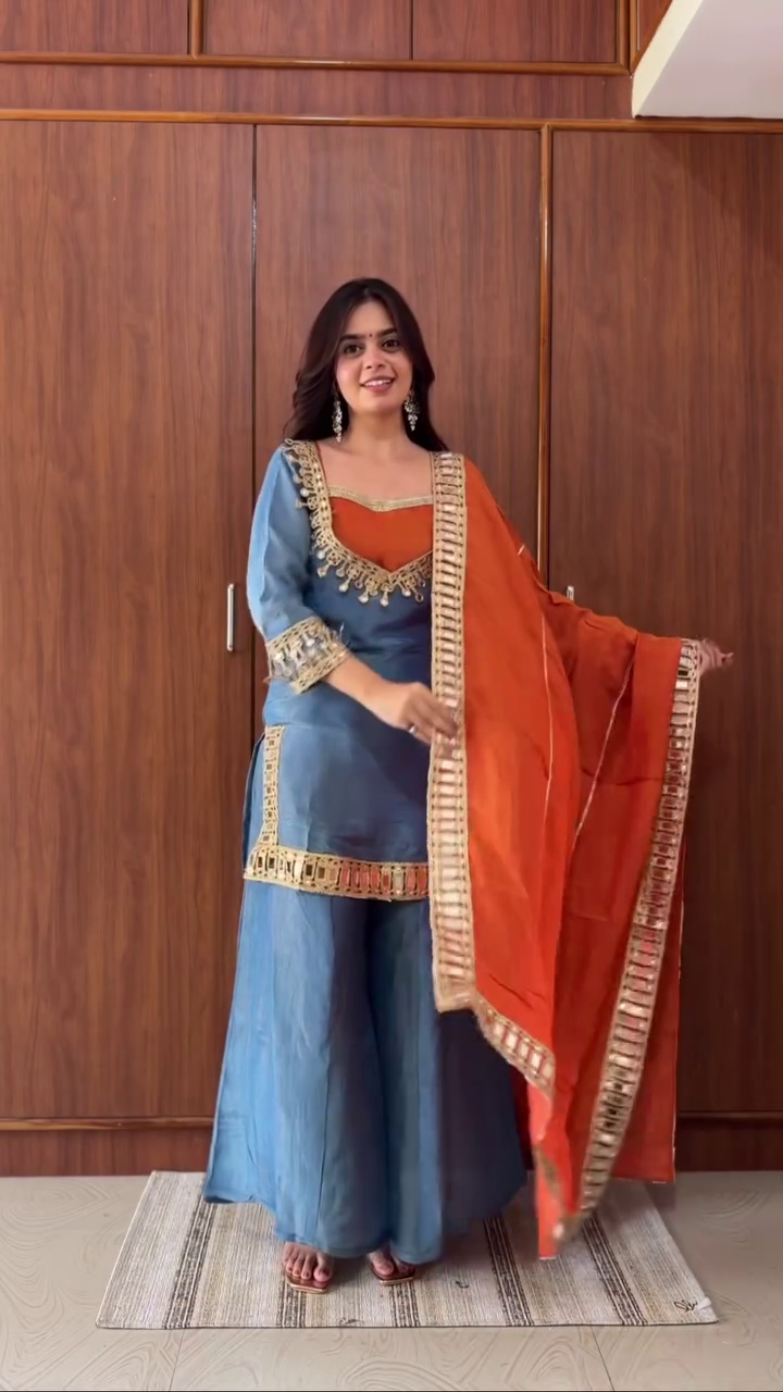 Royal Blue & Orange Ethnic Suit Set