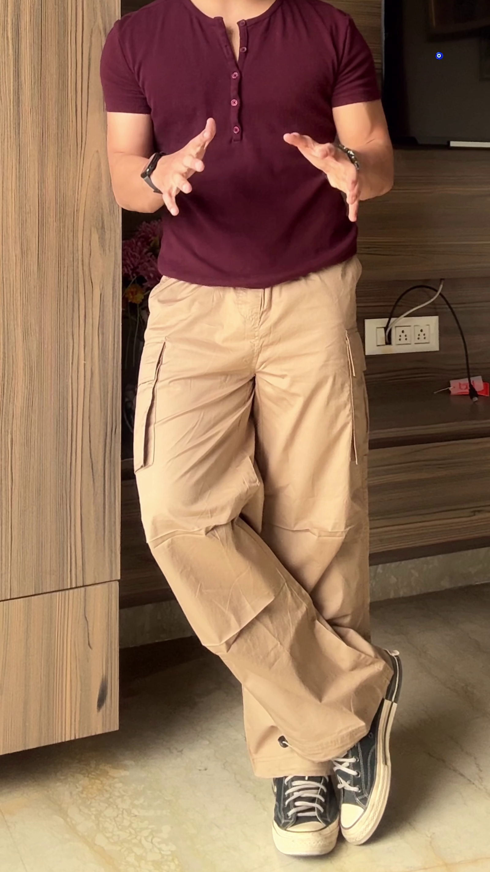 Maroon Henley T-Shirt & Cargo Pants