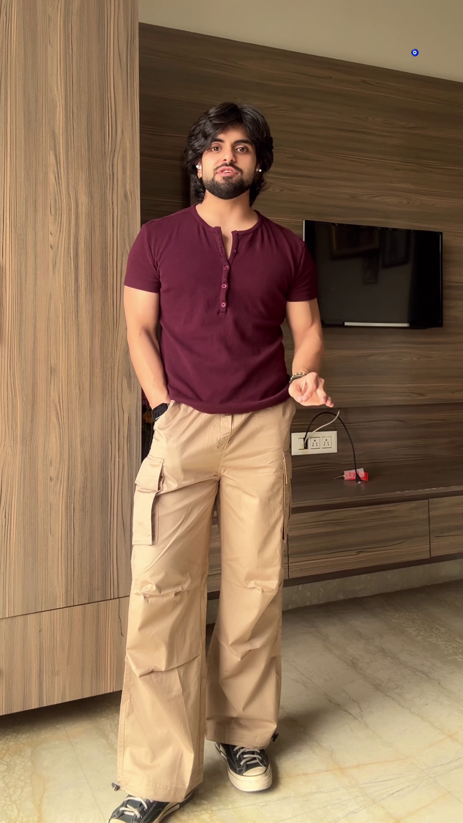 Maroon Henley T-Shirt & Cargo Pants