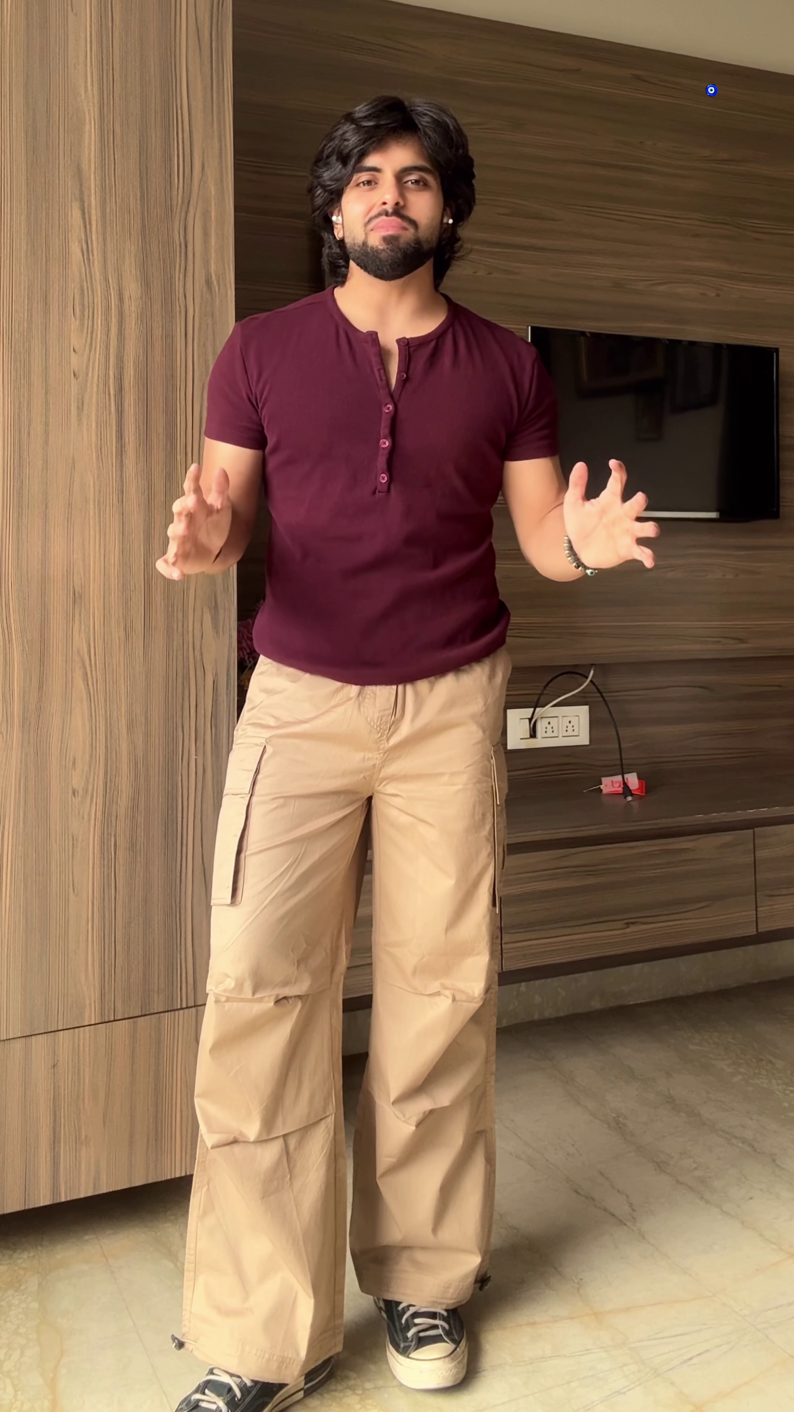 Maroon Henley T-Shirt & Cargo Pants