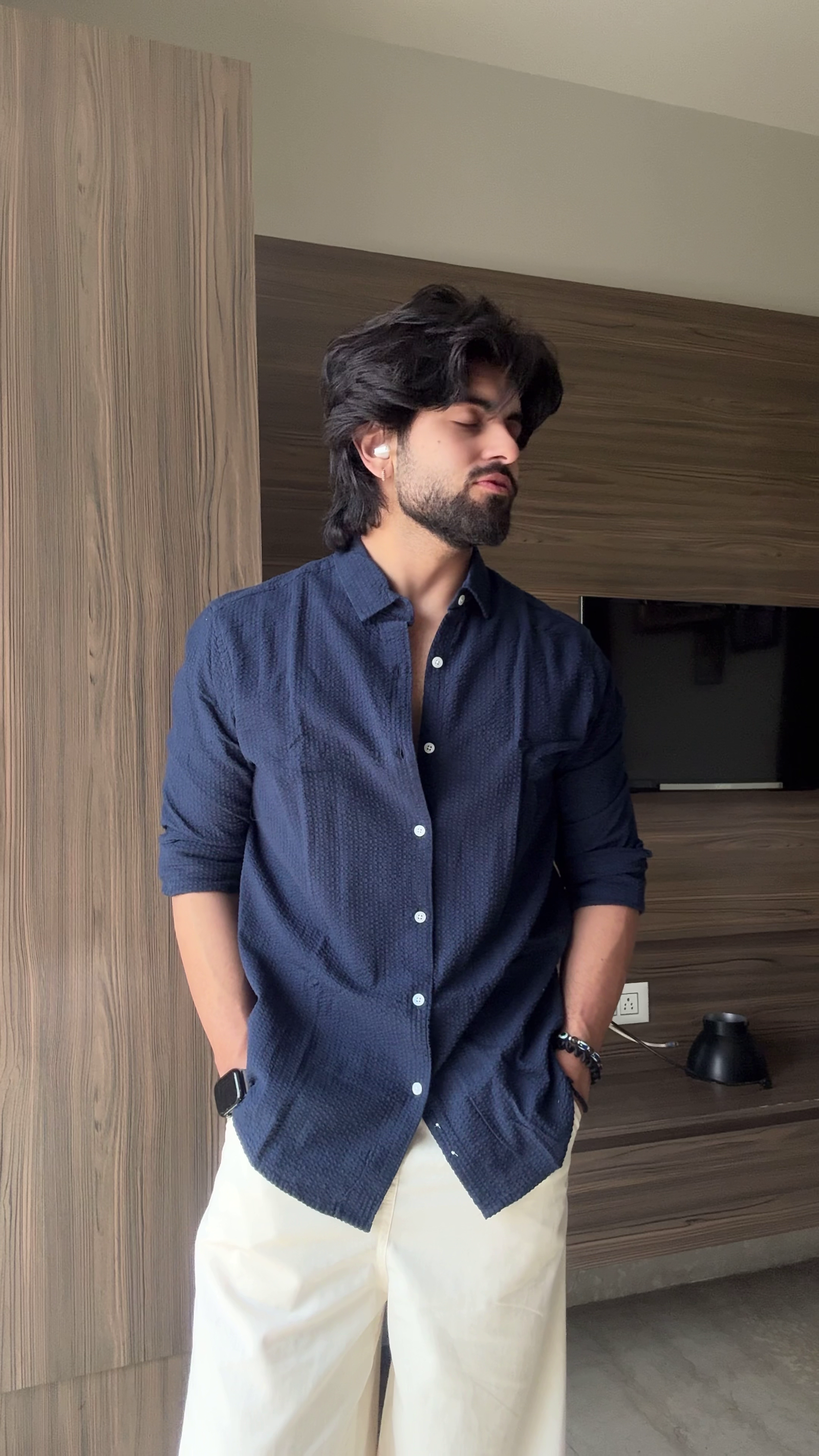 Premium Navy Textured Shirt