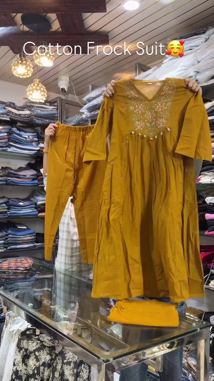 Mustard Cotton Frock Suit