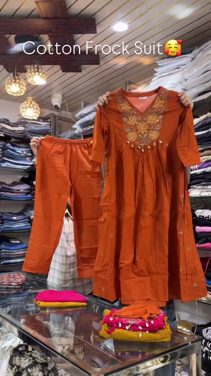 Mustard Cotton Frock Suit