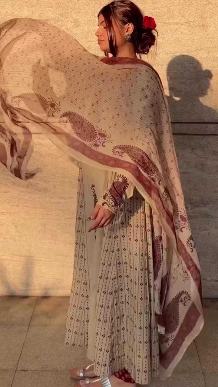 Beige Printed Suit Set