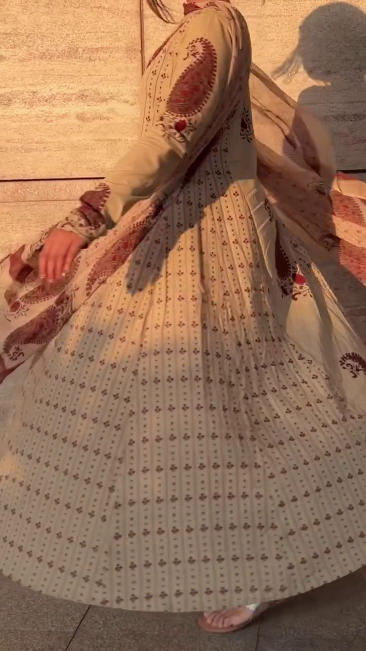 Beige Printed Suit Set