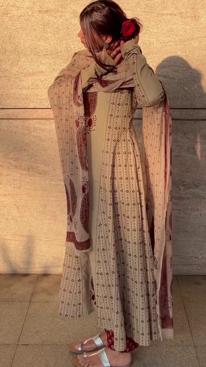 Beige Printed Suit Set