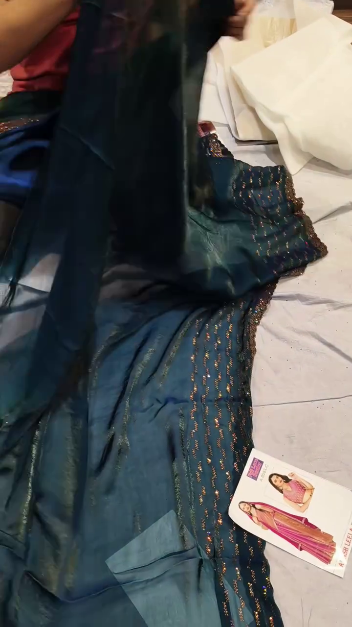 Mystic Sheer Ombre Saree with Shimmer Stripes –