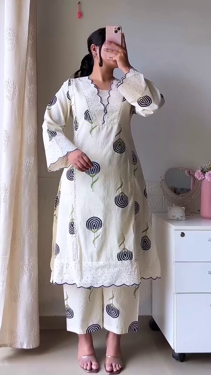 Printed Cotton Kurta Set with Elephant Motif