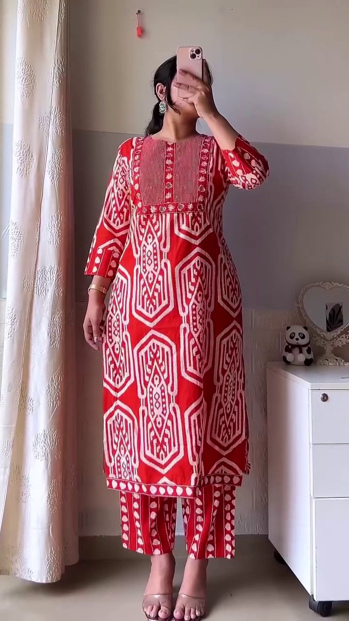 Printed Cotton Kurta Set with Elephant Motif