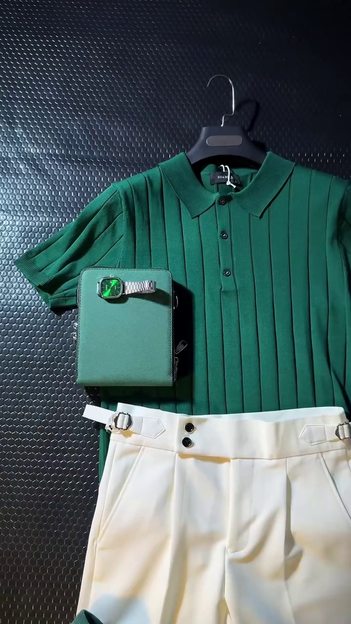 Green Polo with White Trousers Set