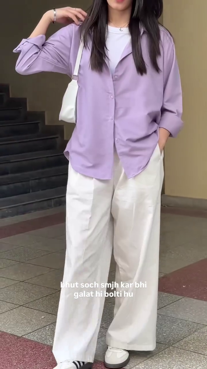 Lavender Shirt with Wide-Leg Pants