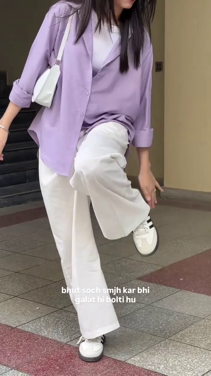 Lavender Shirt with Wide-Leg Pants