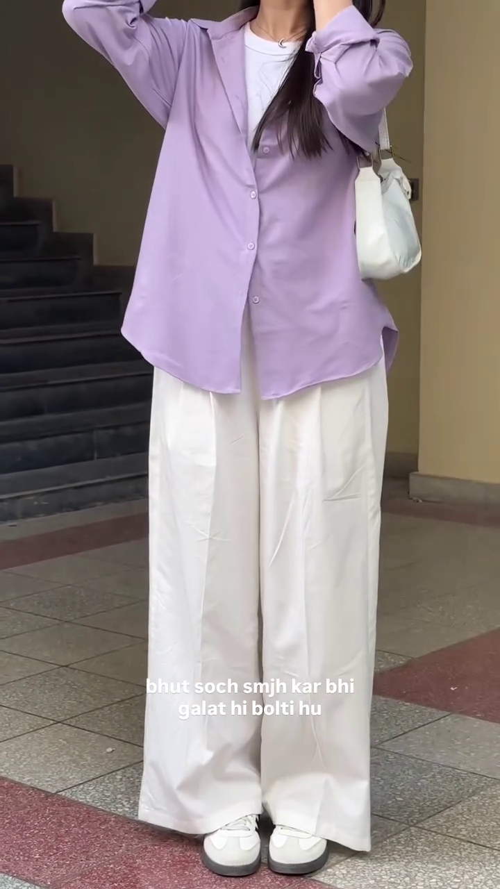 Lavender Shirt with Wide-Leg Pants