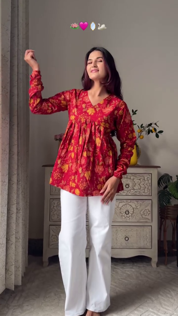 Scalloped Neck Full Sleeve Pure Cotton Top – A Chic Blend of Elegance & Comfort - Image 3