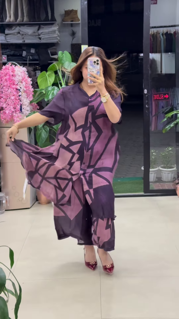 Flowing Abstract Print Shirt Dress – Statement Elegance - Image 2