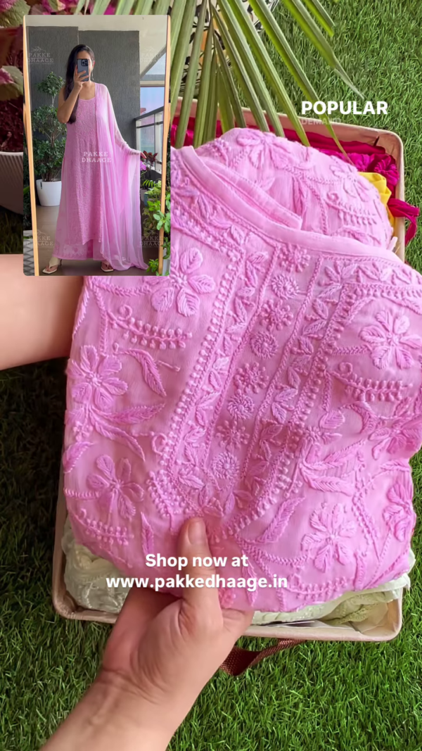 Lavender Pink Chikankari Embroidered Suit with Cape Dupatta