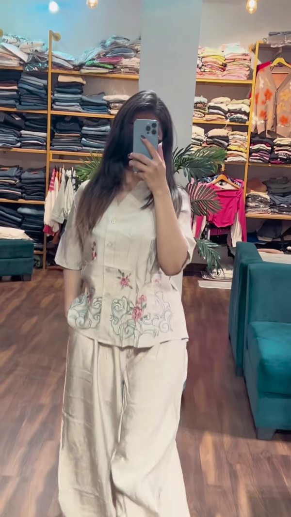 Dusty Rose Embroidered Co-ord Set – Breezy & Elegant Everyday Wear - Image 2