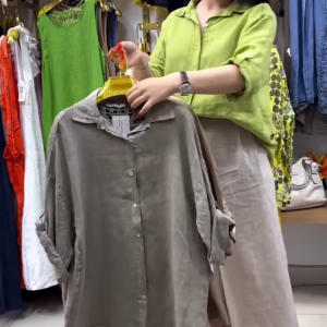 Women's Oversized Cotton-Linen Shirt | Earthy Neutral Tone | Breezy & Effortless
